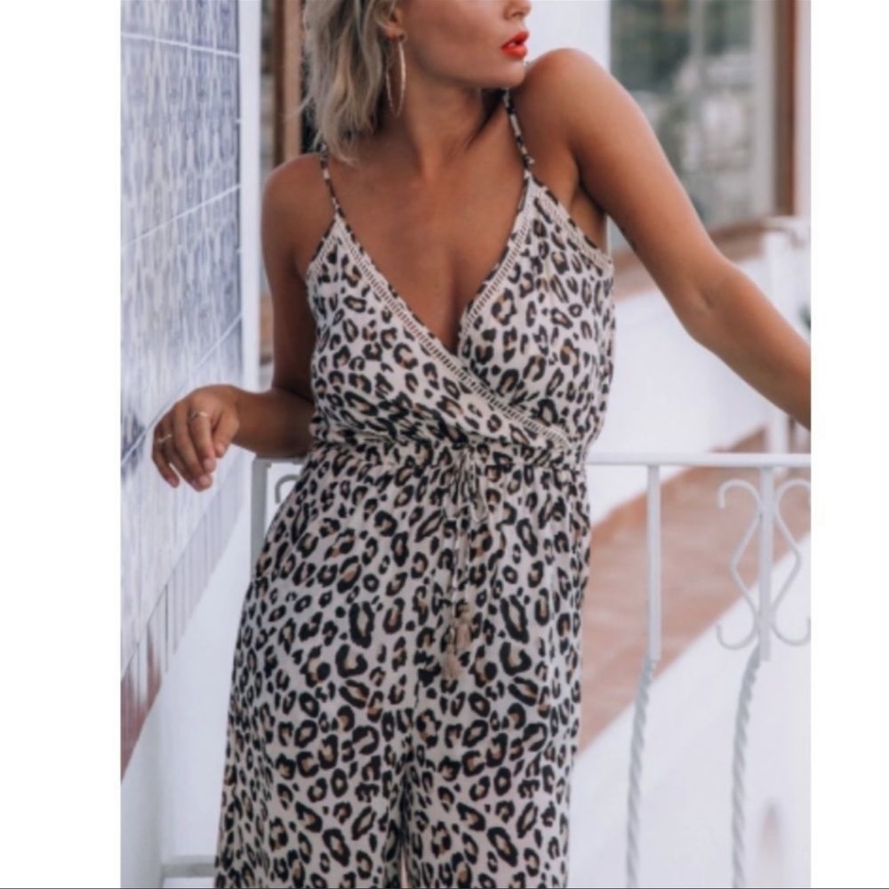 NWT Spell & The Gypsy Collective Bodhi Leopard Print Jumpsuit, Size Medium